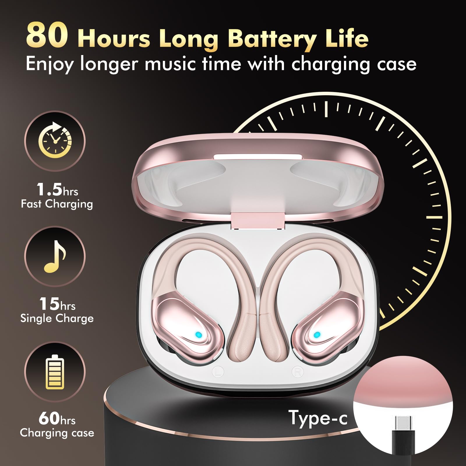HAOYUYAN detalle de ganchos flexibles en auricular mostrando ajuste seguro para entrenar