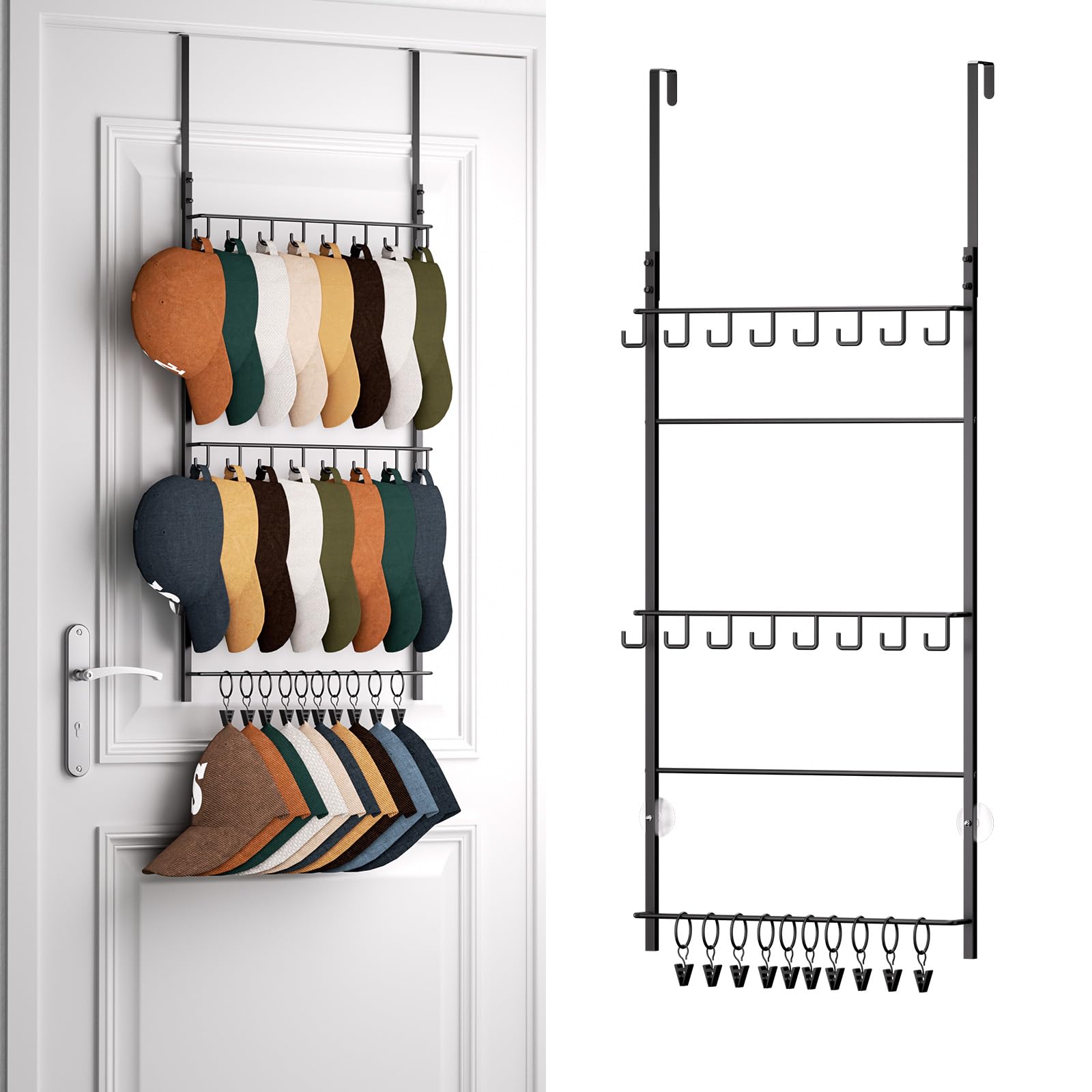 HapiRm vista frontal del perchero para puerta con gorras organizadas