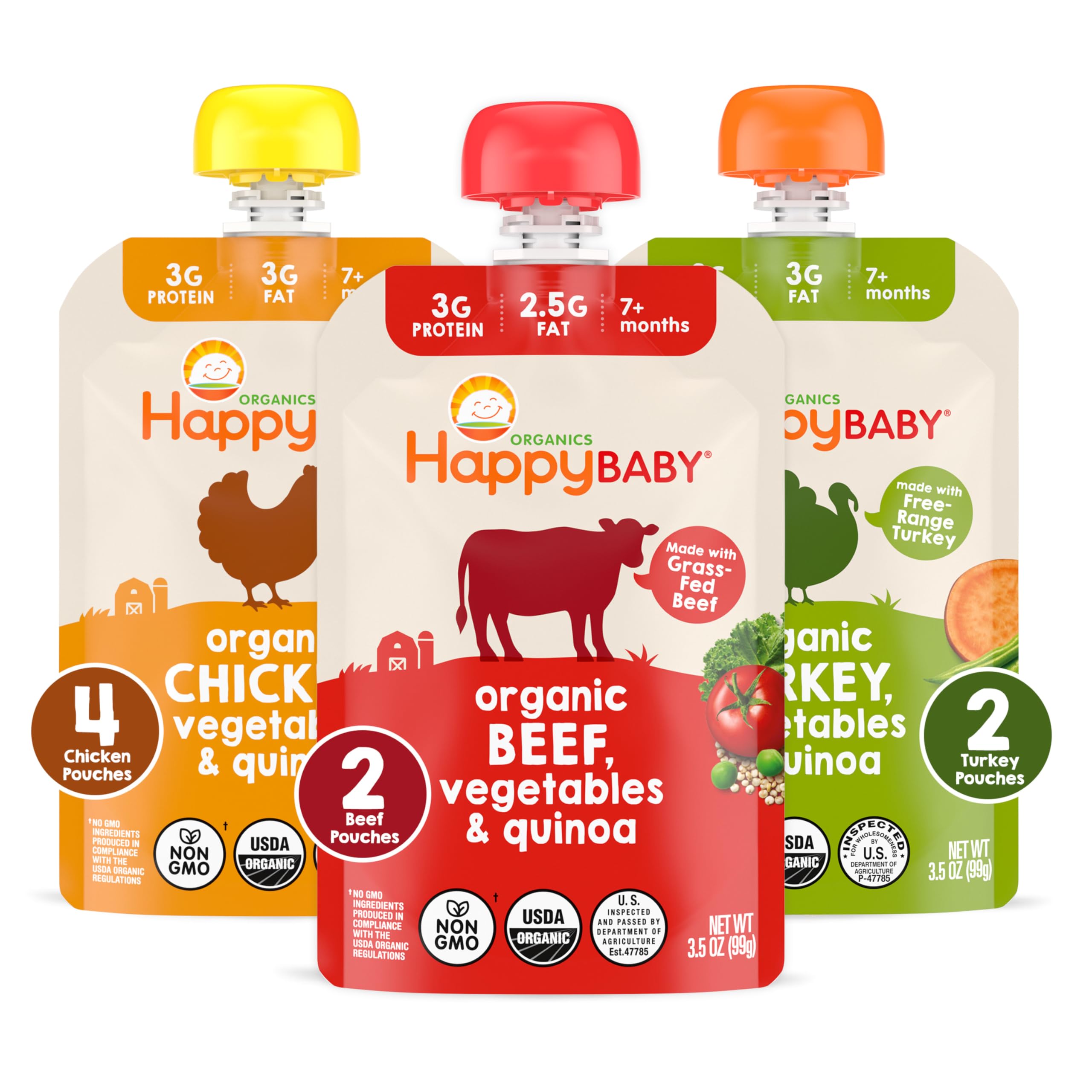 Happy Baby frente del pack mostrando variedades y conveniencia para padres
