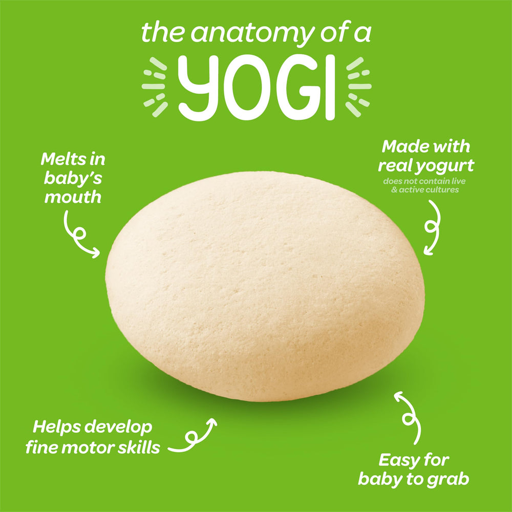 Happy Baby Yogis next to teaspoon to illustrate size and portion control