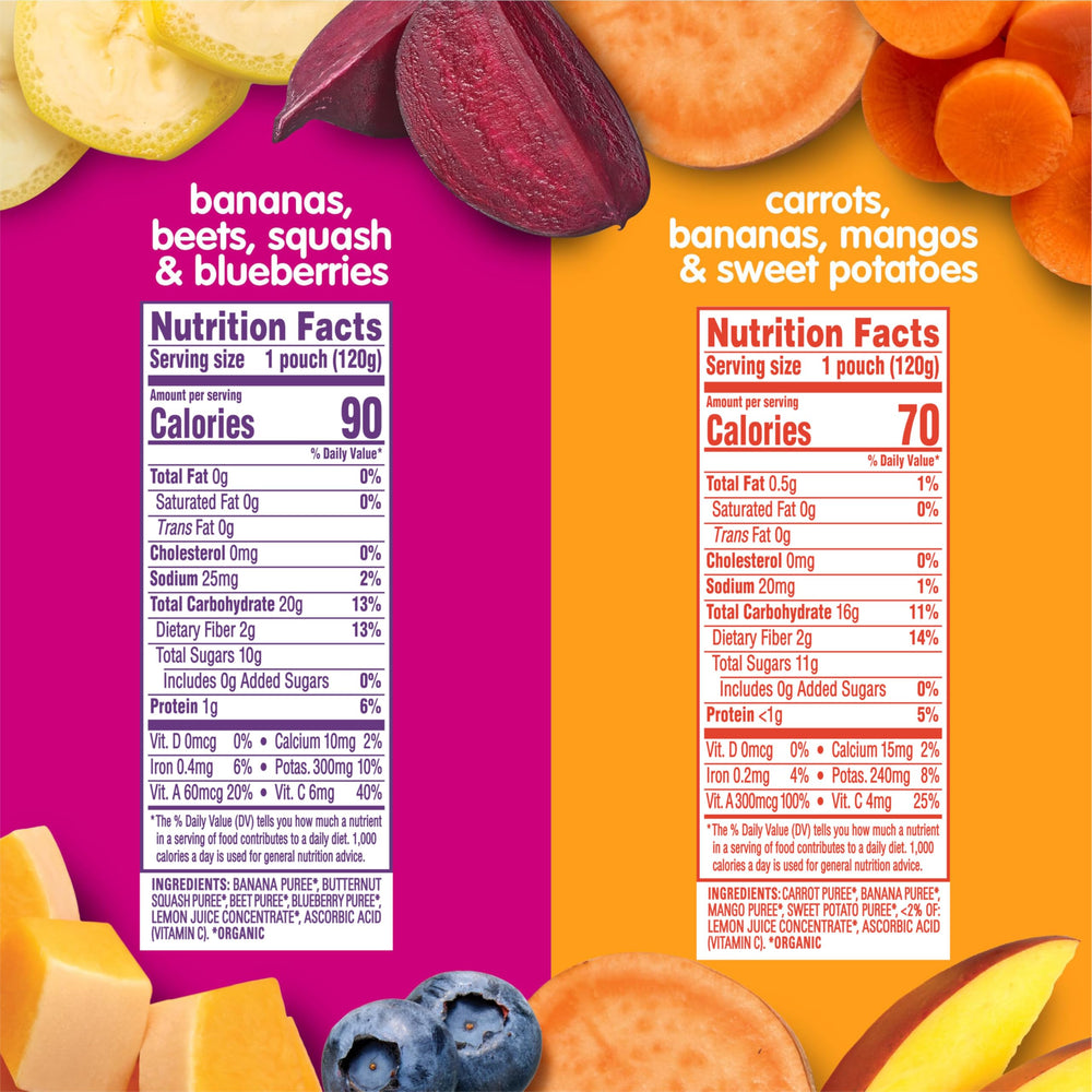 HAPPYTOT pouch in a diaper bag illustrating convenient on-the-go vegetable snack