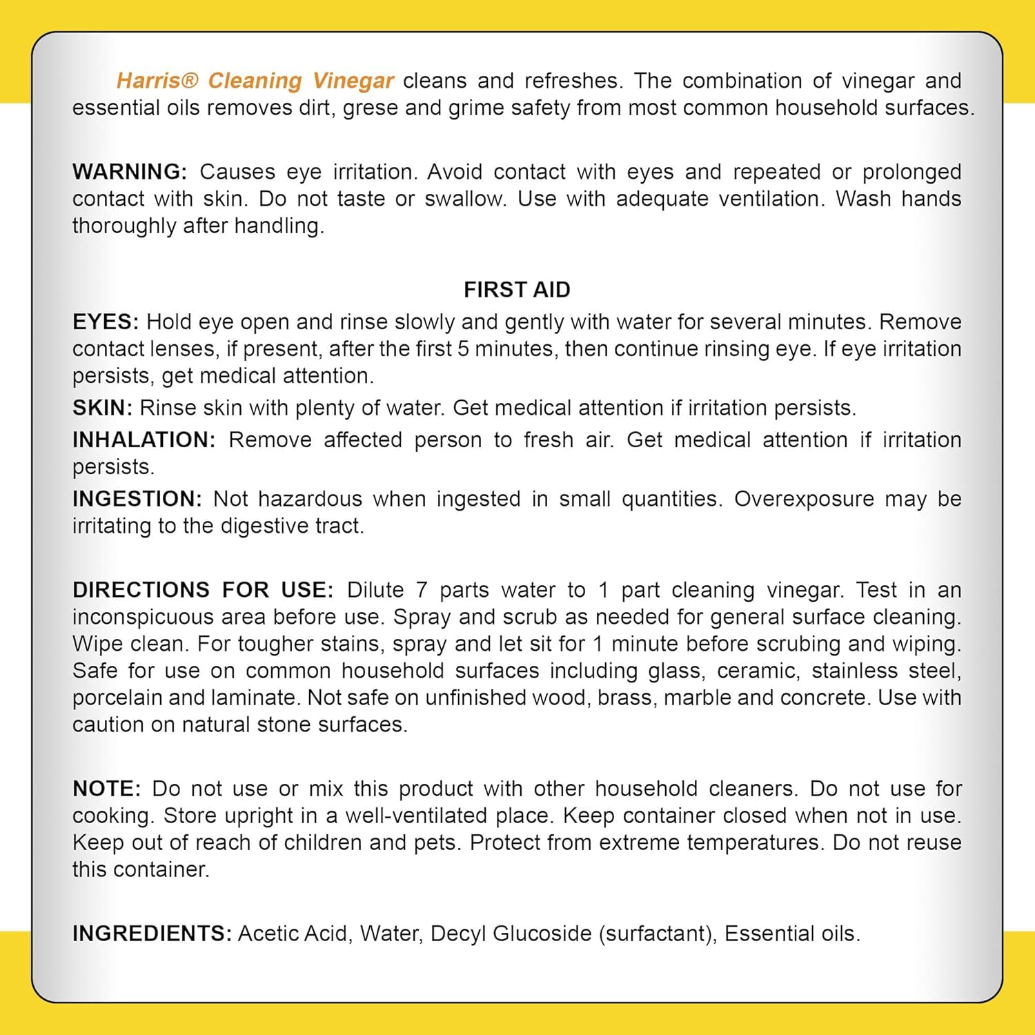 HARRIS botella 128 oz comparada con otros objetos para visualizar tamaño