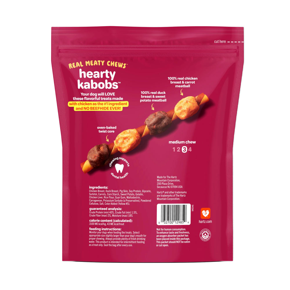 Hartz Oinkies varios kabobs desplegados mostrando formato y porciones