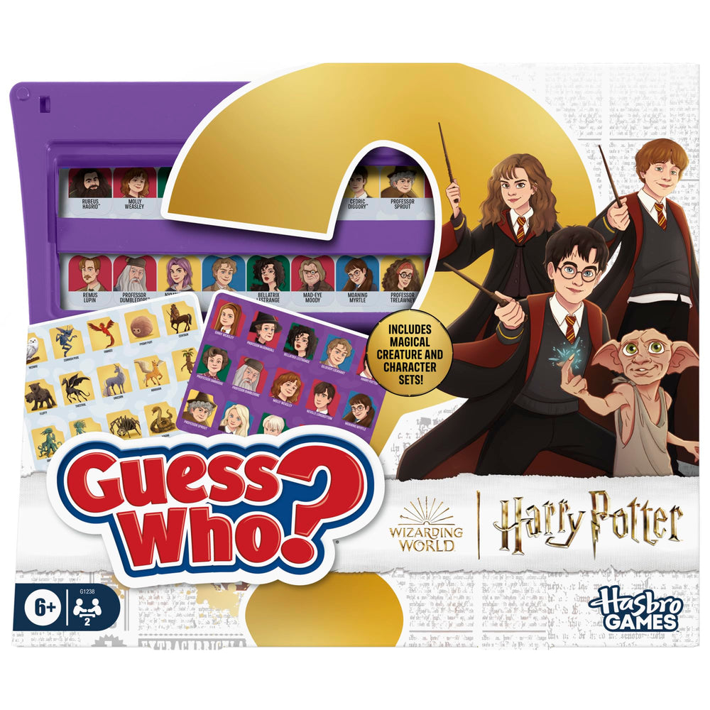 Hasbro Gaming frente del juego Guess Who? Harry Potter mostrando personajes principales y beneficio sorpresa