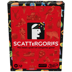 Hasbro Gaming caja frontal del Scattergories mostrando contenido y diversión familiar