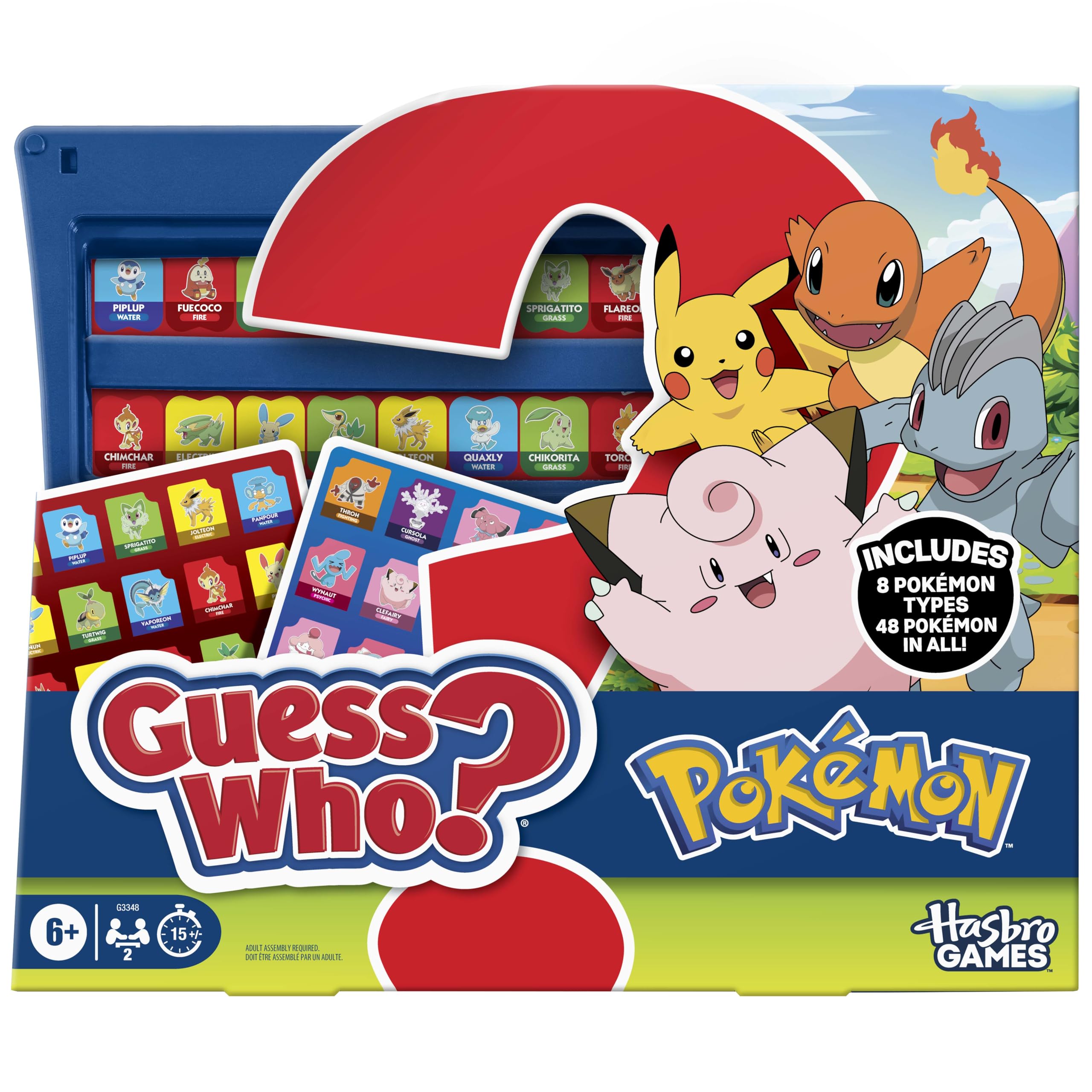 Hasbro Gaming empaque frontal mostrando 48 Pokémon y beneficio rapidez