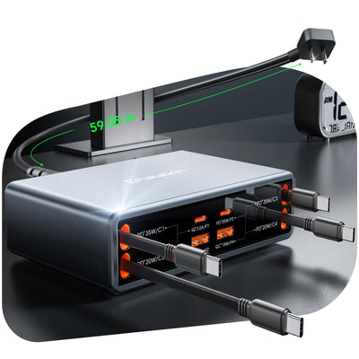HATALKIN front view of charger dock showing neat organized ports and compact design benefit
