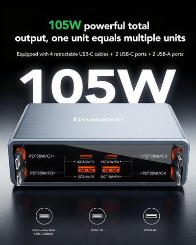 HATALKIN top view showing USB-C and USB-A ports for versatile device compatibility
