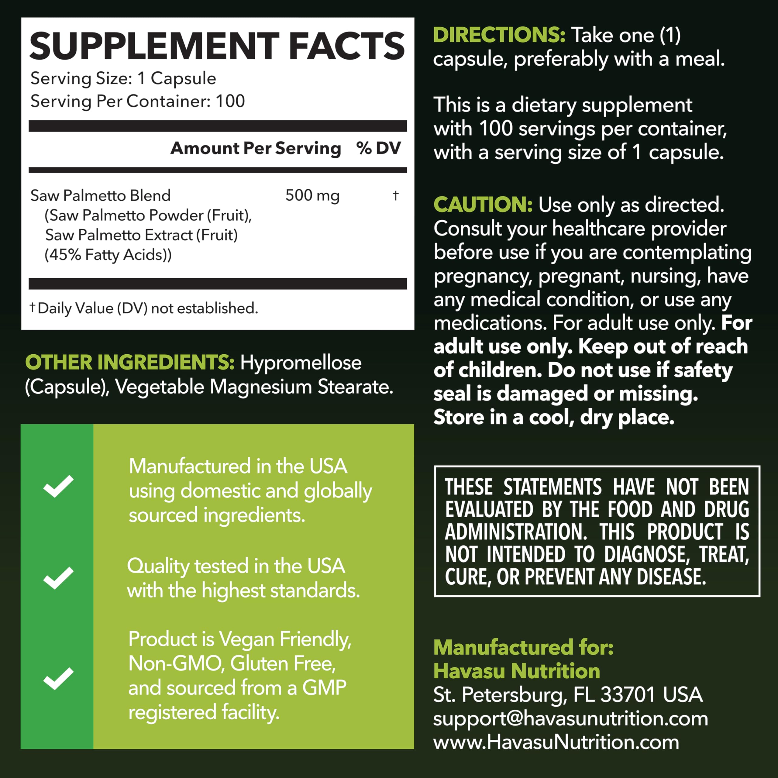CAPSULA en primer plano de HAVASU NUTRITION mostrando tamaño y formulación vegana