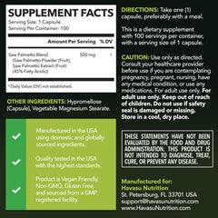 CAPSULA en primer plano de HAVASU NUTRITION mostrando tamaño y formulación vegana