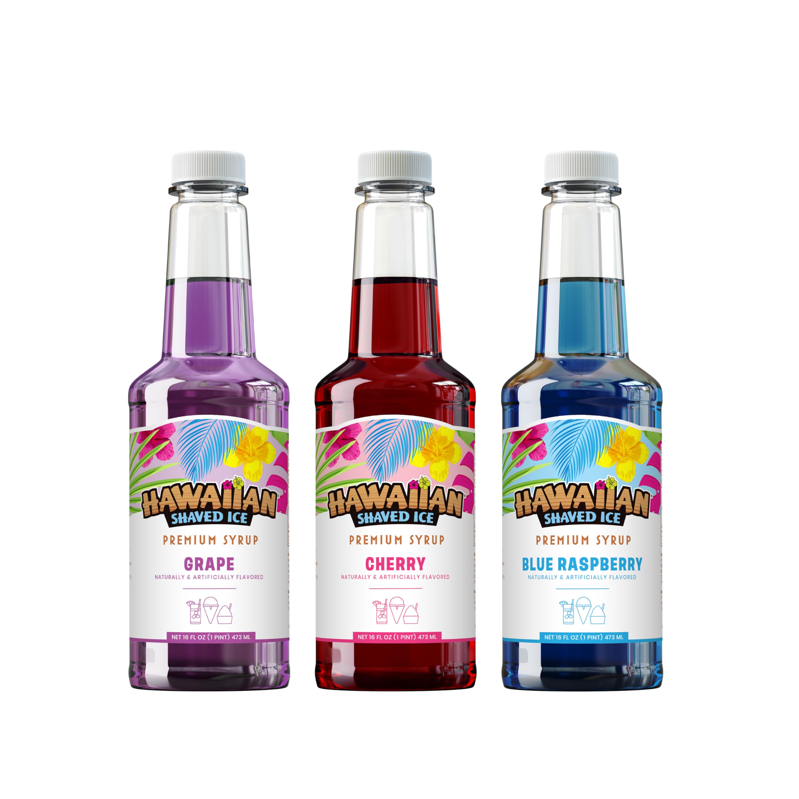 Hawaiian Shaved Ice frente del pack mostrando tres botellas y colores vibrantes