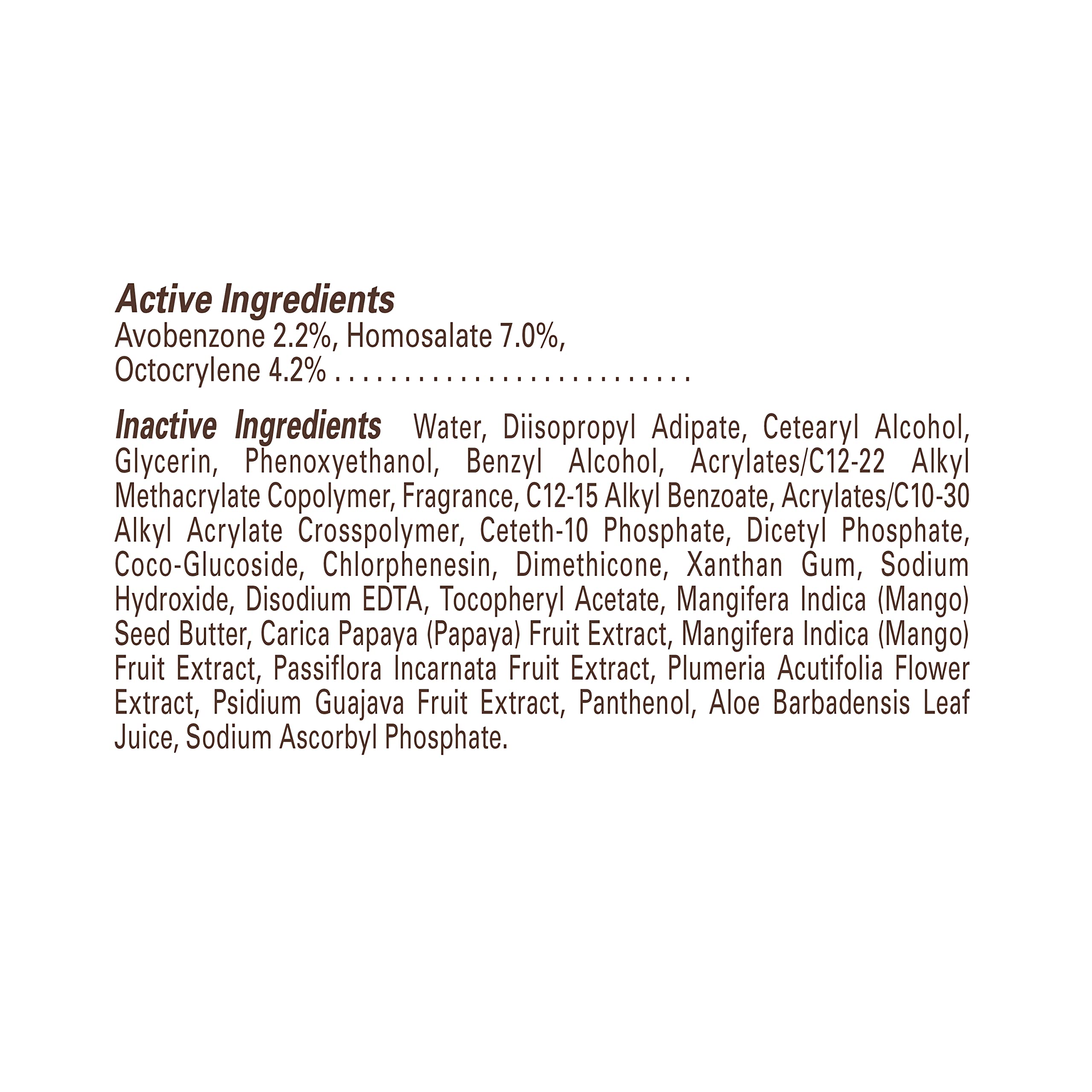 Hawaiian Tropic etiqueta de ingredientes y beneficios sin oxybenzone ni parabenos añadidos