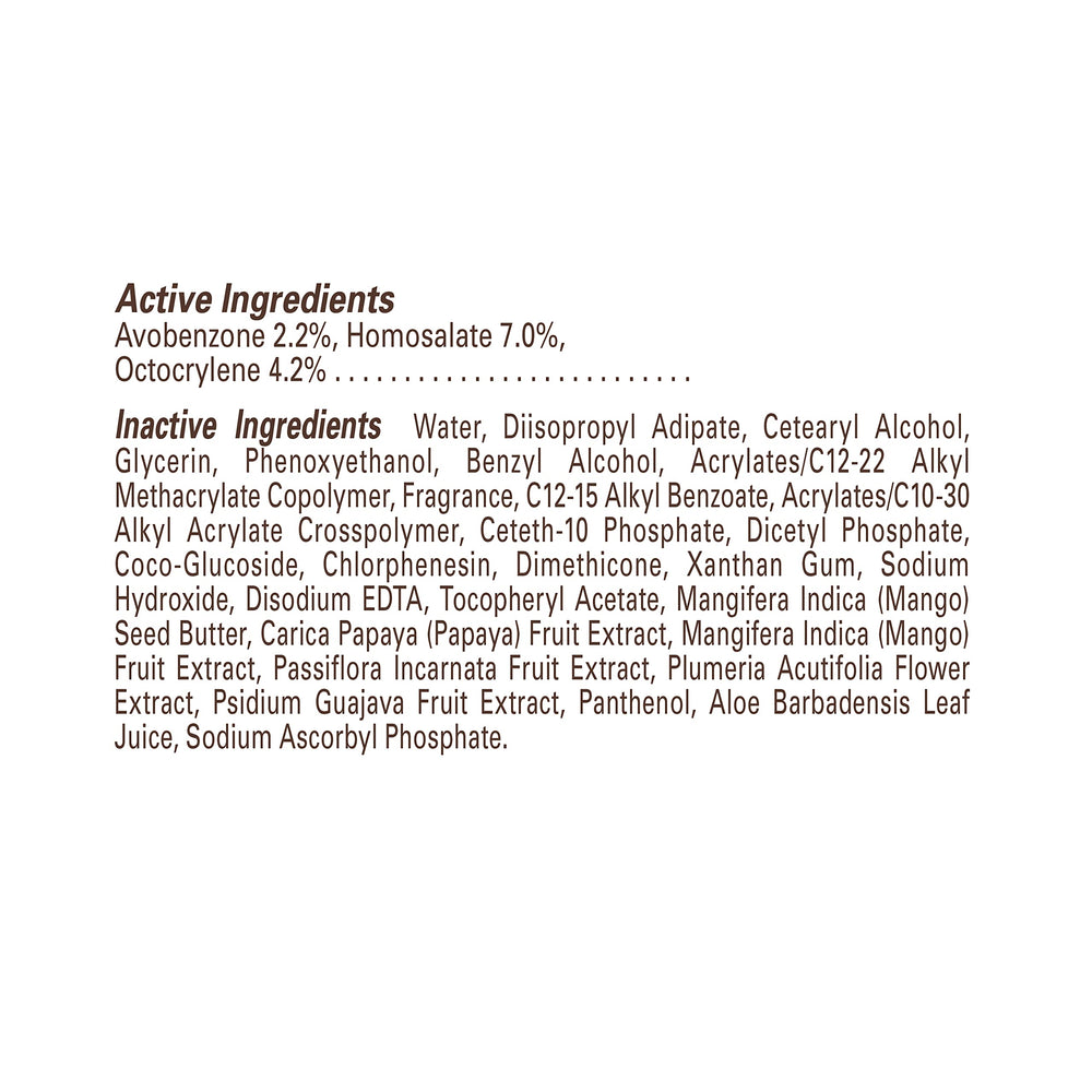 Hawaiian Tropic etiqueta de ingredientes y beneficios sin oxybenzone ni parabenos añadidos