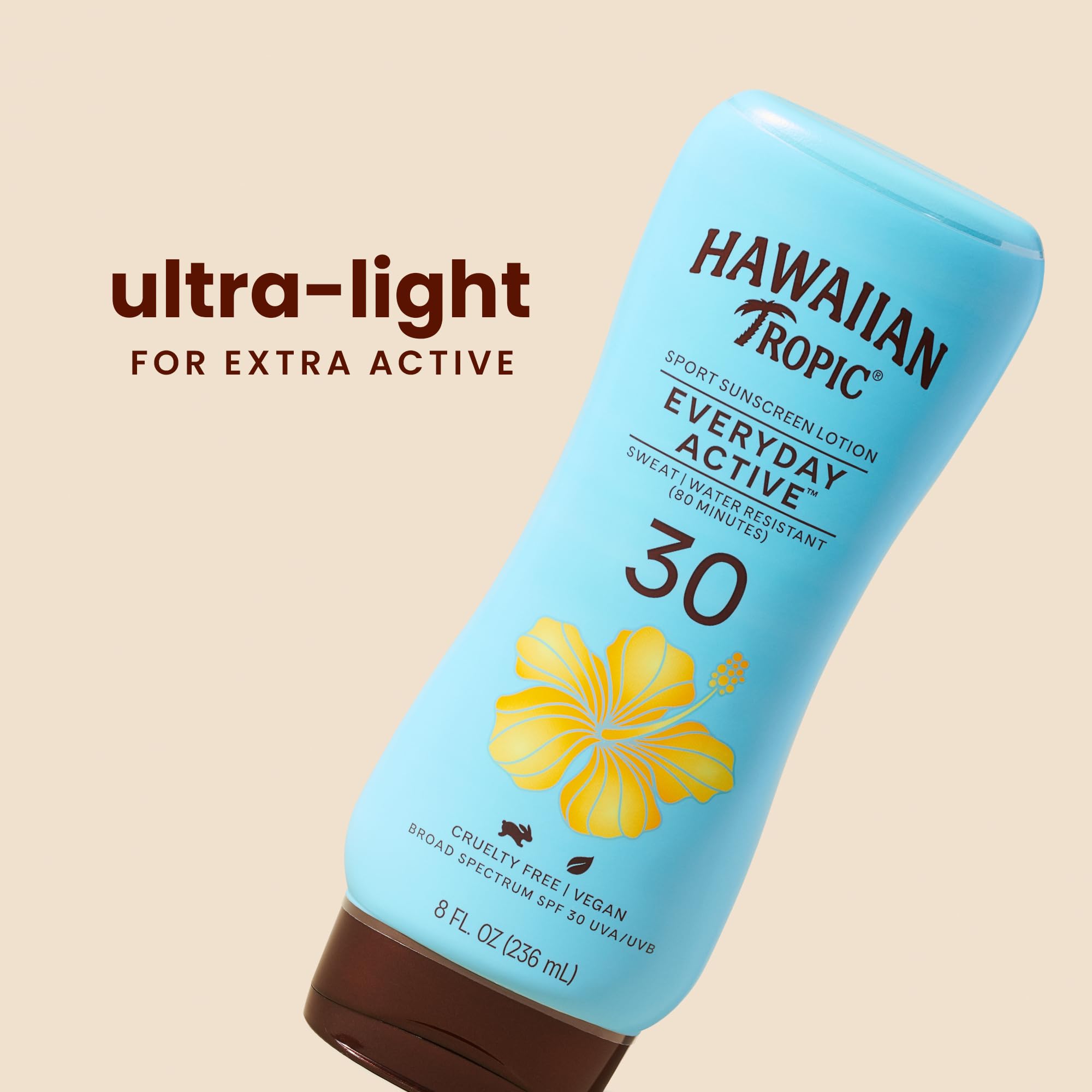 Hawaiian Tropic textura de la loción ultraligera demostrando rápida absorción