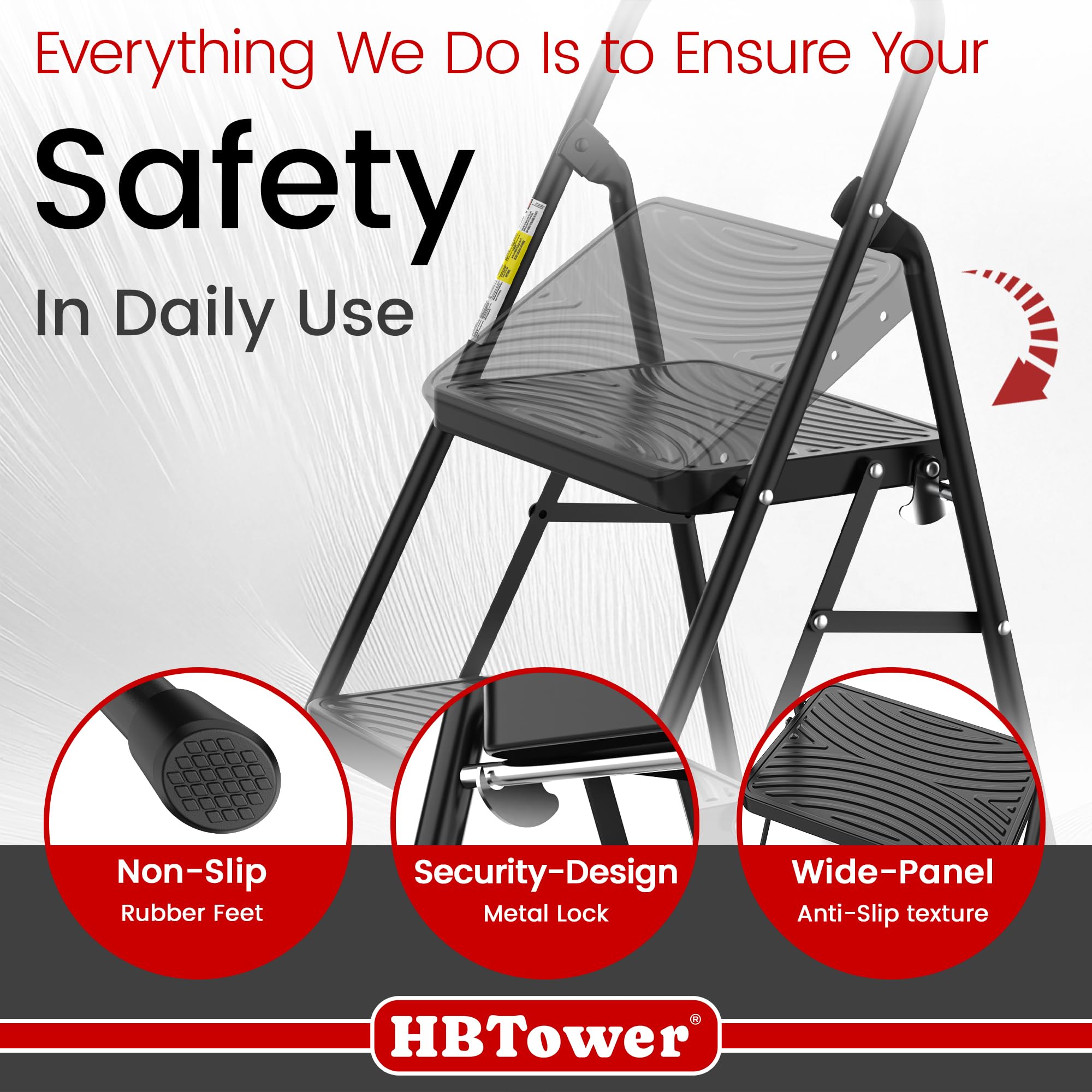 HBtower en uso en cocina, alcanzar estantes altos con seguridad