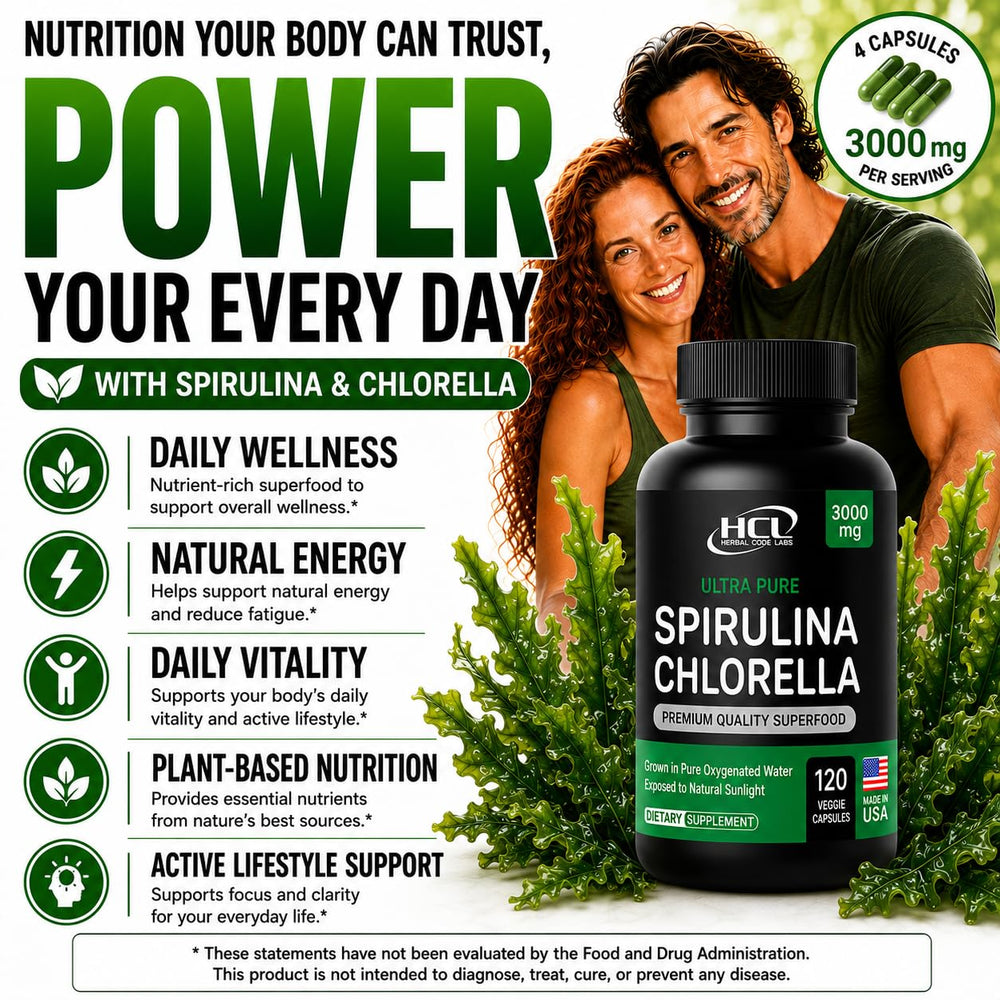 HCL HERBAL CODE LABS hand holding capsules illustrating recommended serving