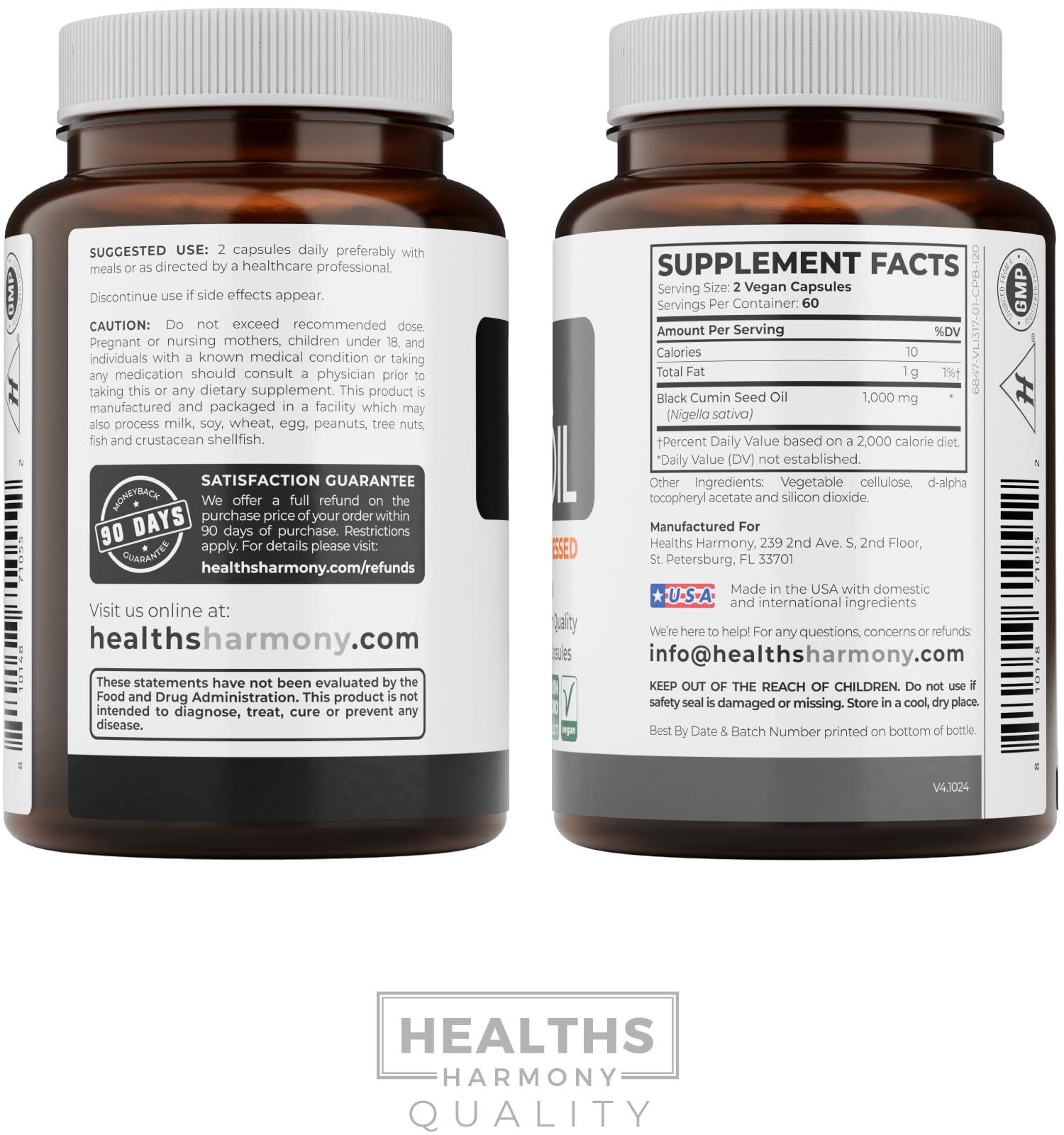 Healths Harmony Nigella sativa seeds and oil highlighting natural source and traditional use benefit