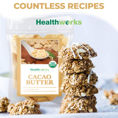 Healthworks cacao butter in kitchen lifestyle setting for versatile-use benefit