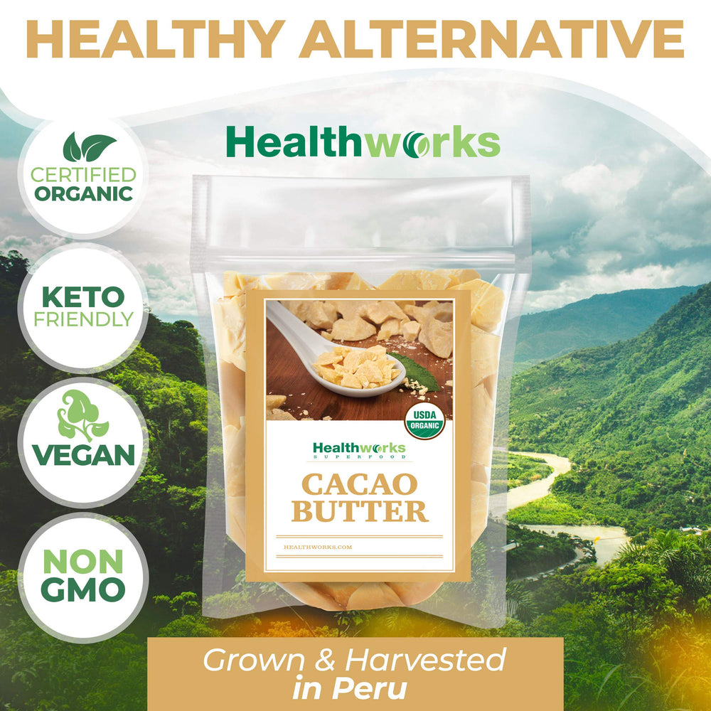 Healthworks cacao butter in homemade lip balm showing moisturizing benefit