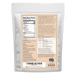 Healthworks Superfoods primer plano del polvo de psyllium mostrando textura fina y pura