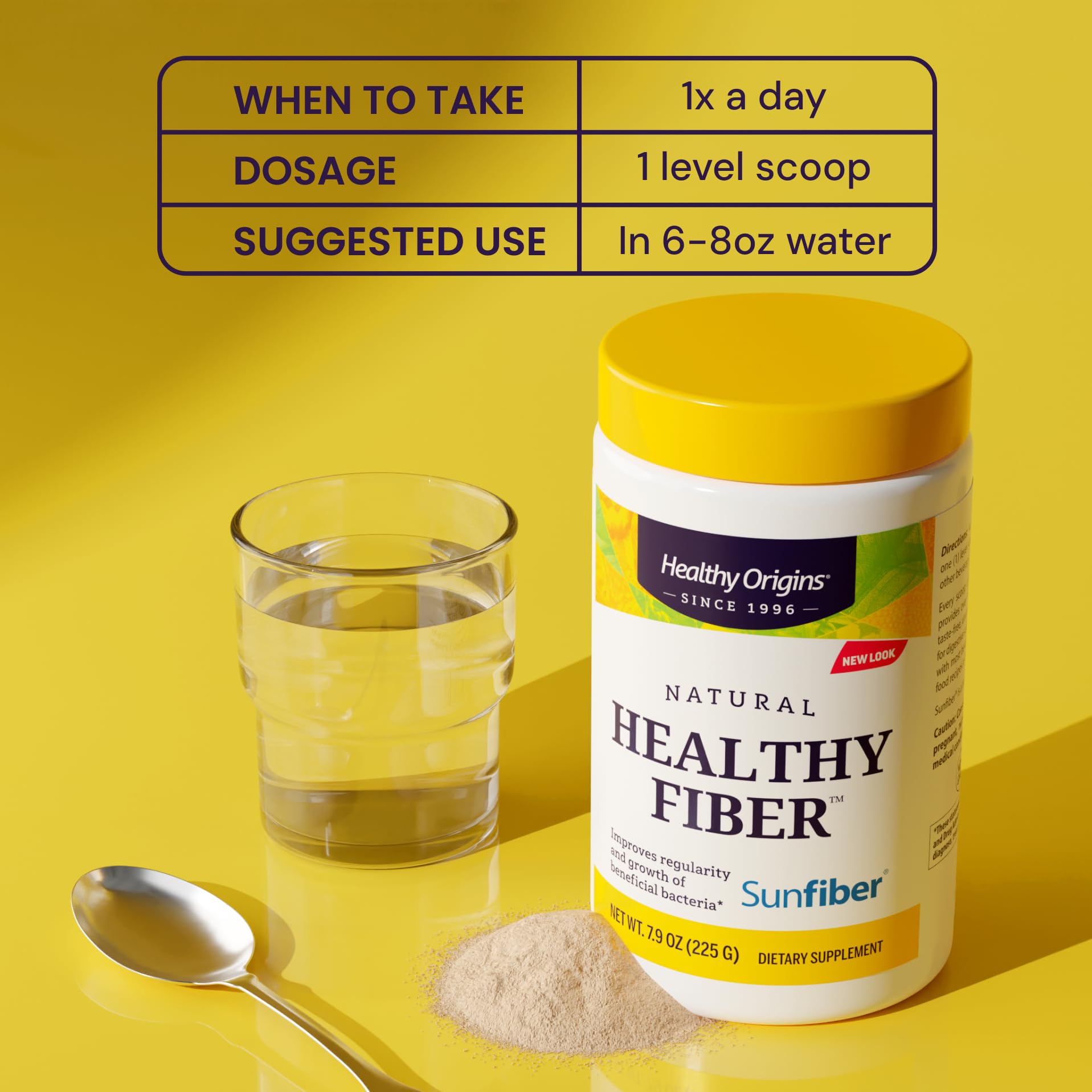 Healthy Origins etiqueta nutricional legible con información de fibra y ingredientes