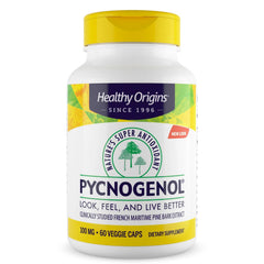 Healthy Origins bottle front view showing Pycnogenol benefits and labeling