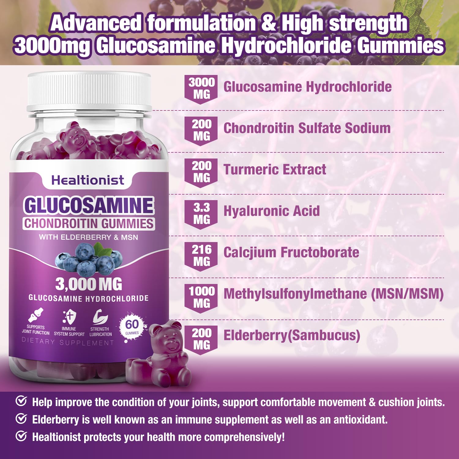 Healtionist gomitas en mano mostrando tamaño y dosis fácil de tomar