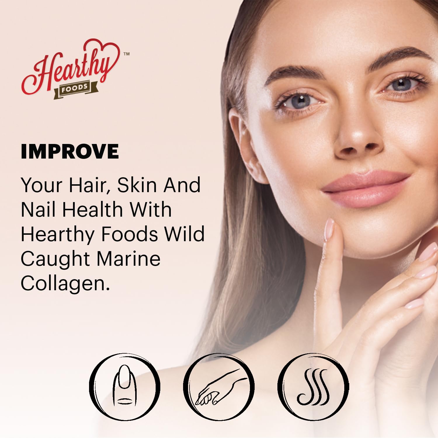 HEARTHY FOODS envase junto a mano para comparar tamaño y cantidad de porciones
