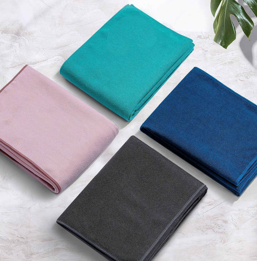 Heathyoga towel rolled with free spray bottle, easy-care and travel ready