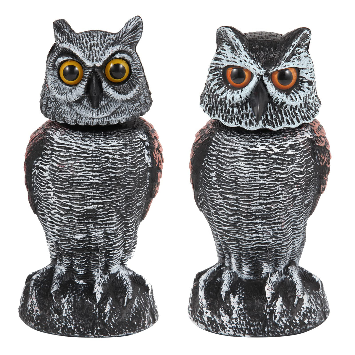 Hedoc vista frontal del búho decorativo con ojos realistas para intimidar aves