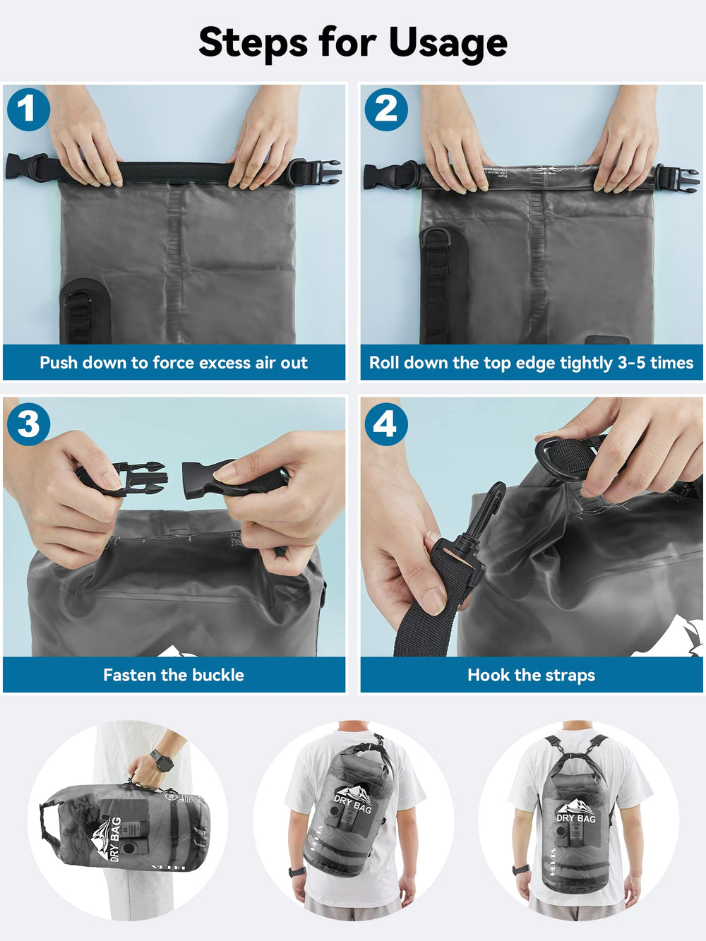 HEETA transparent bag with towel and bottle visible for quick-access benefit