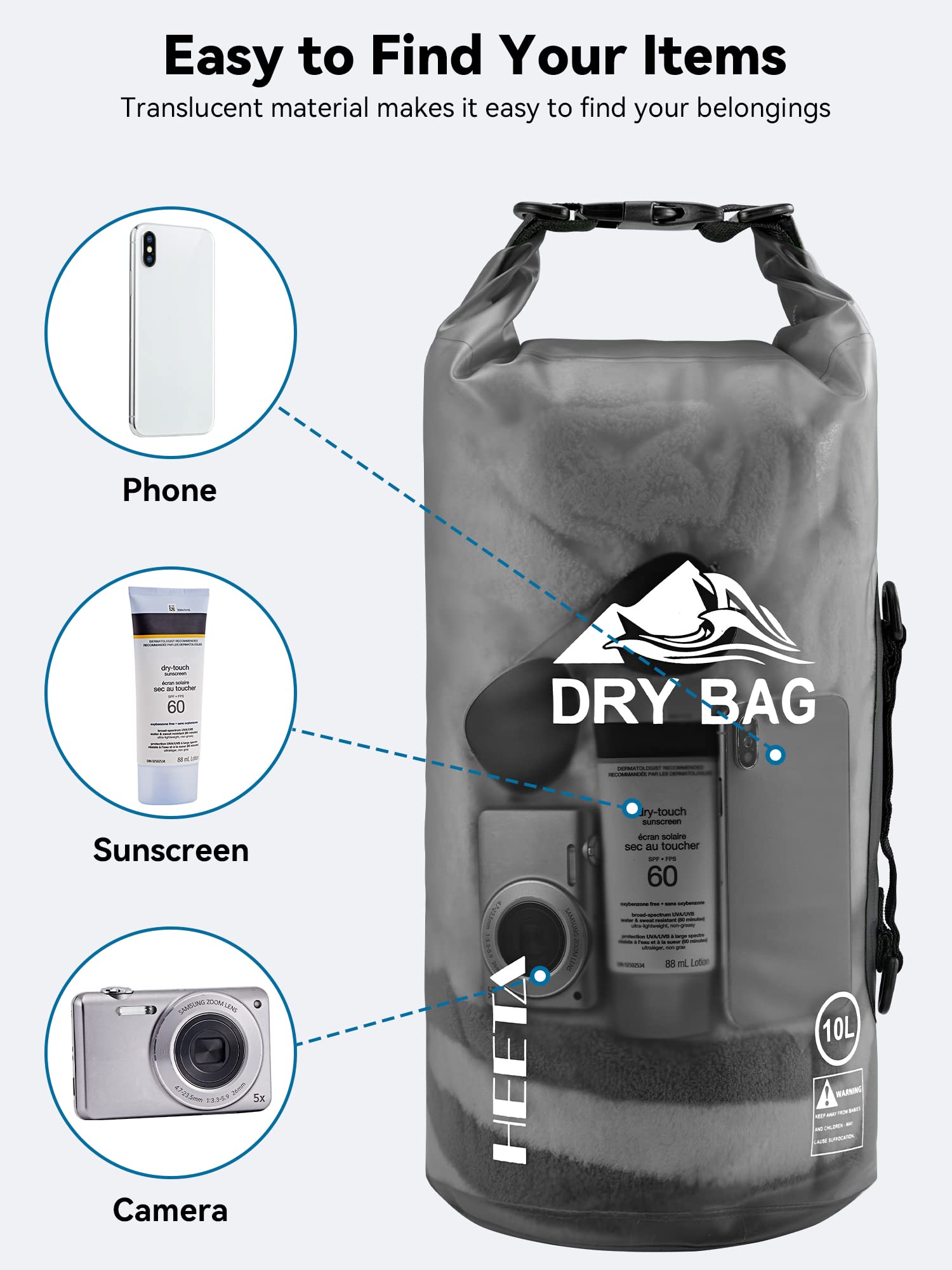 HEETA lifestyle shot on kayak showing secure dry storage during paddling benefit