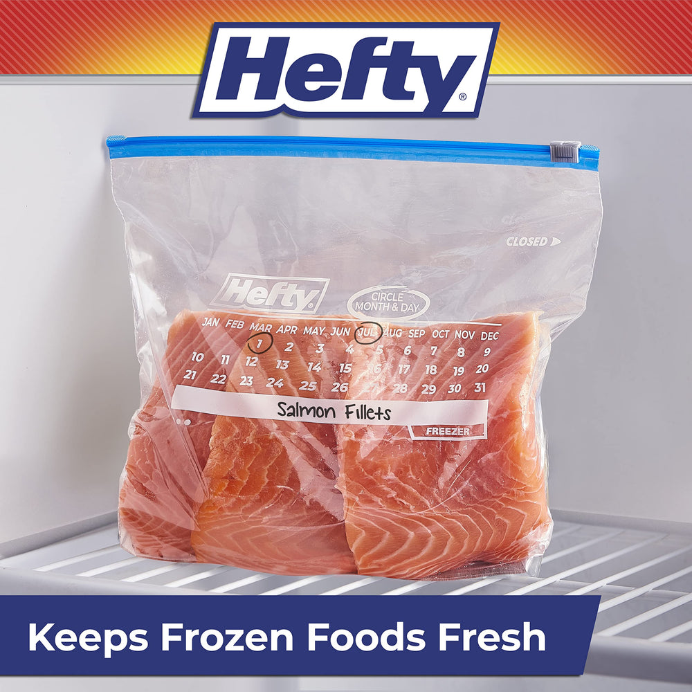 Hefty alimentos congelados dentro de la bolsa, conservación visible