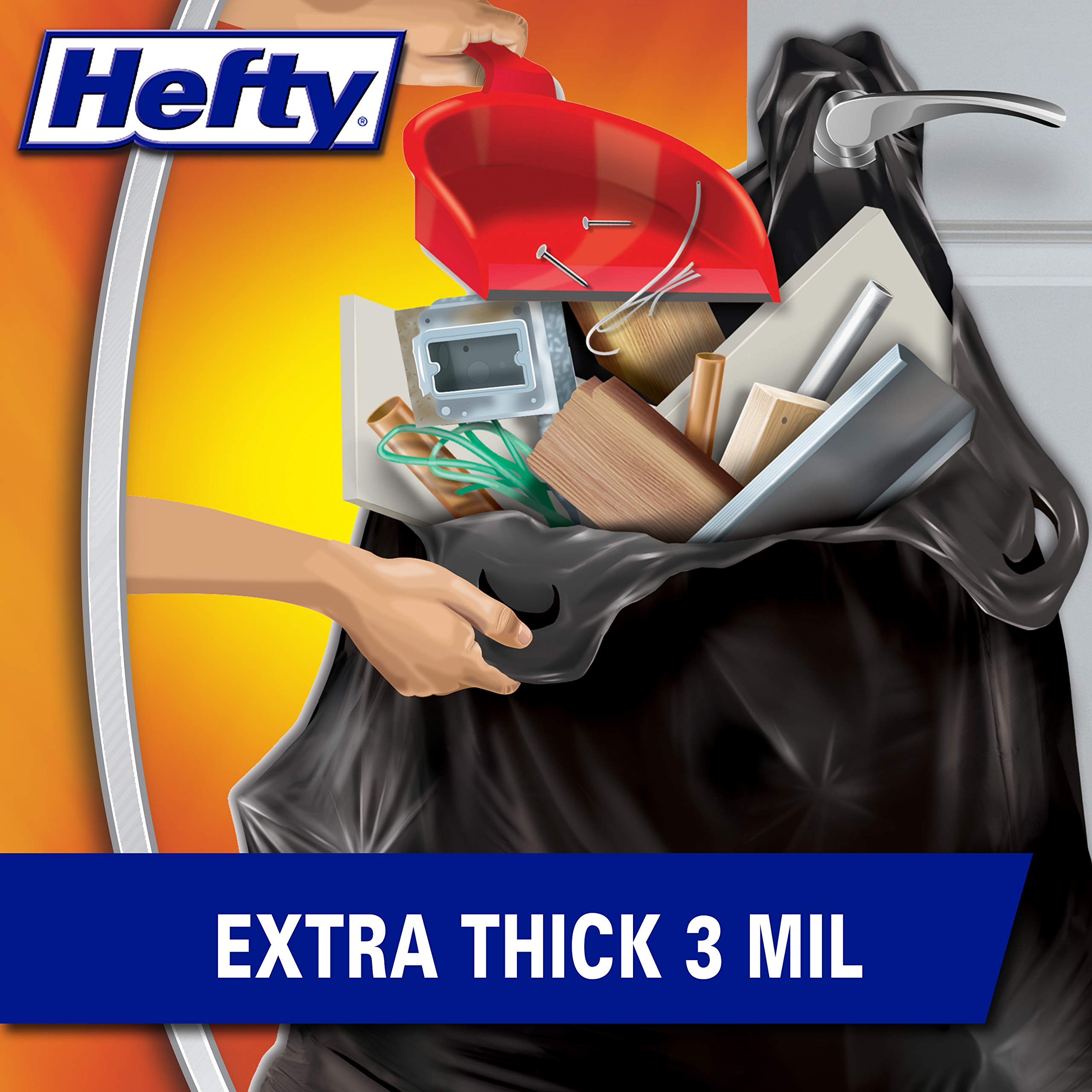 Hefty bolsa llena en obra demostrando resistencia y transporte sencillo