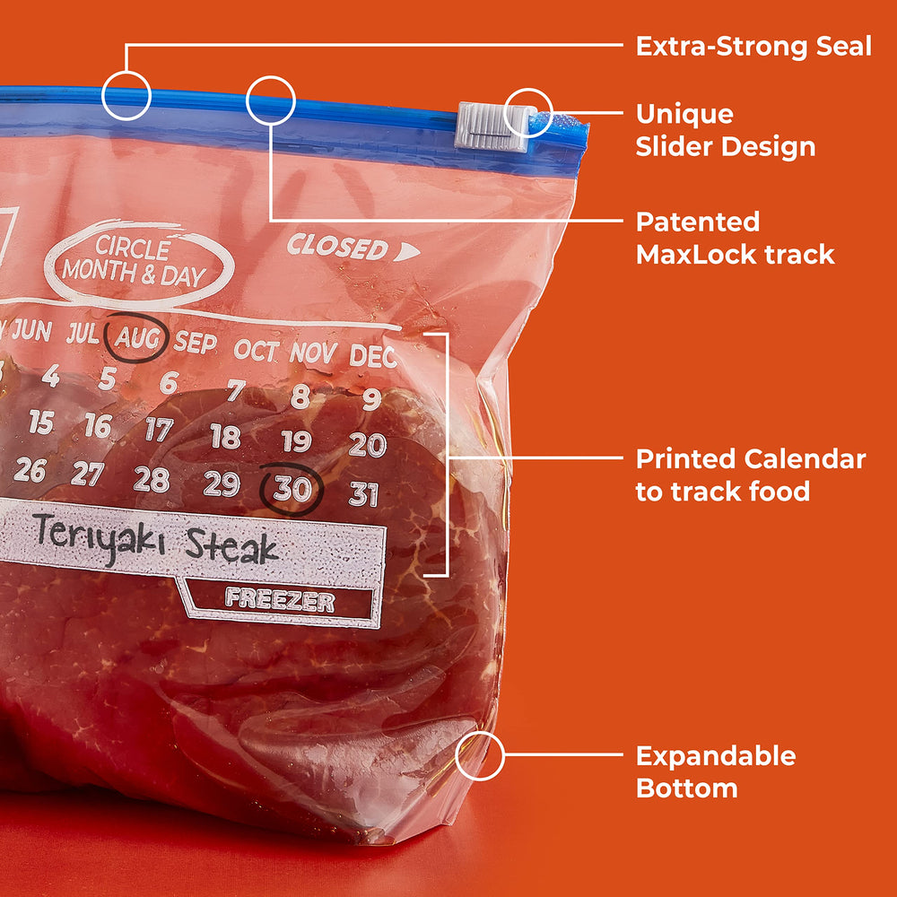 Hefty bolsa transparente con comida visible para identificación rápida