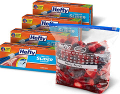 Hefty frente del paquete con cantidad y galón, organización inmediata
