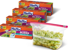 Hefty frente del paquete medio galón mostrando calendario y cantidad
