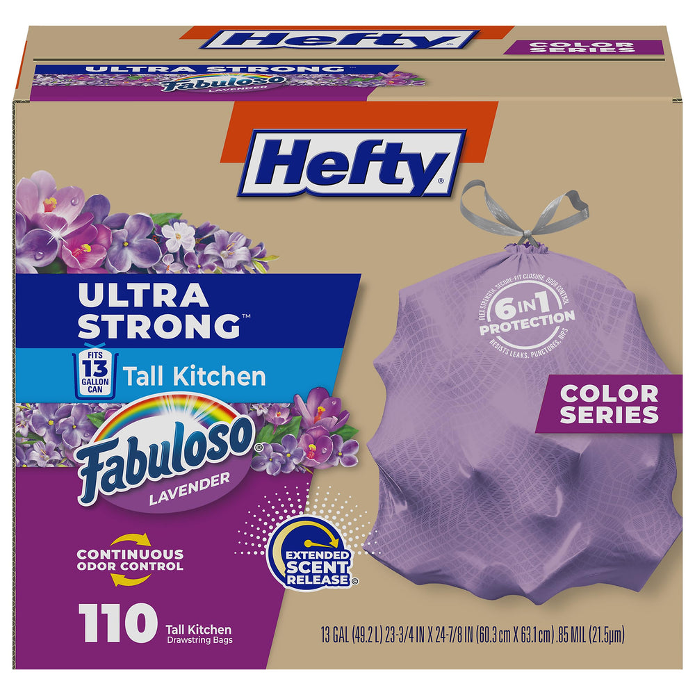 Hefty empaque frontal con 110 bolsas mostrando beneficio de cantidad y protección