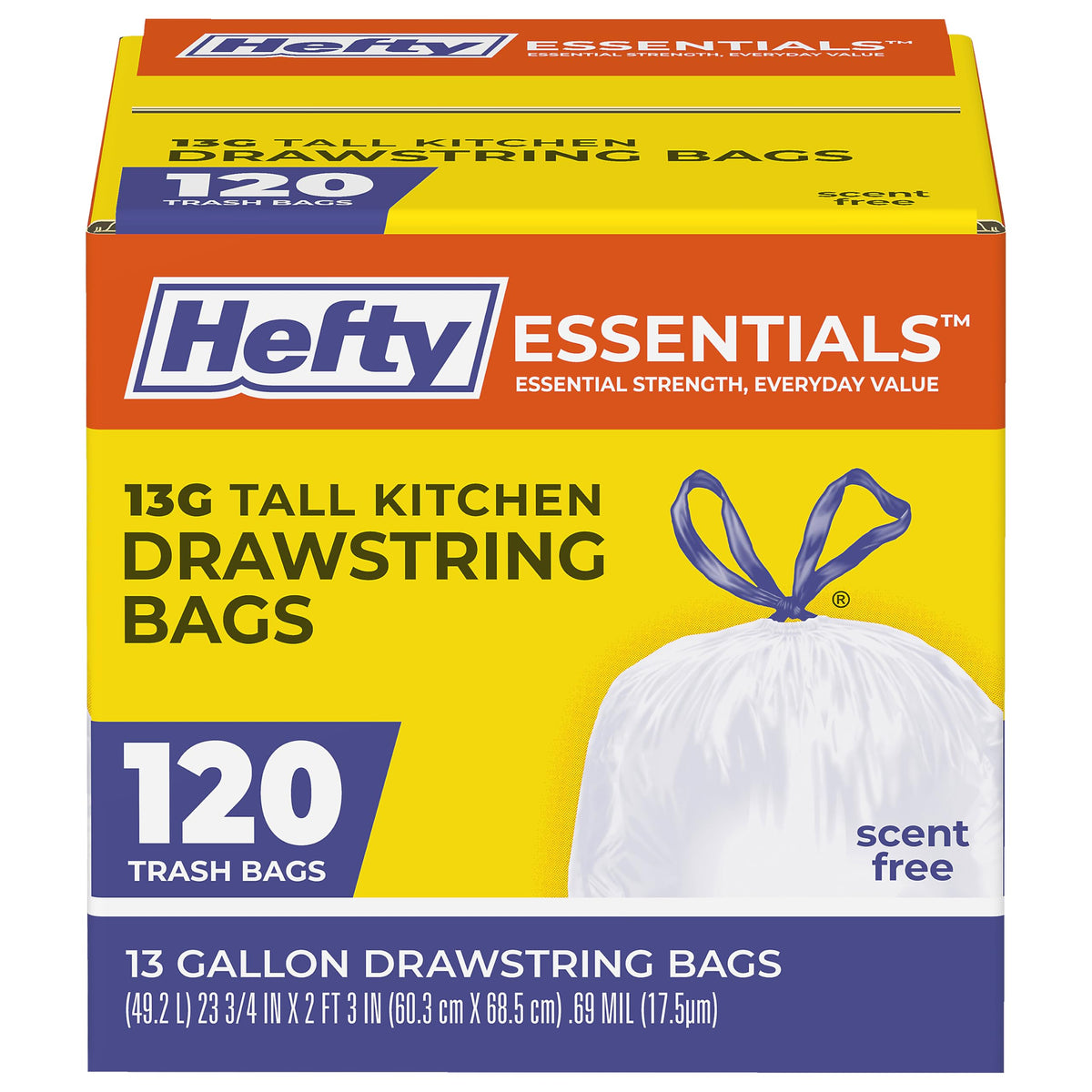 Hefty paquete frontal 120 unidades mostrando cantidad y empaque práctico