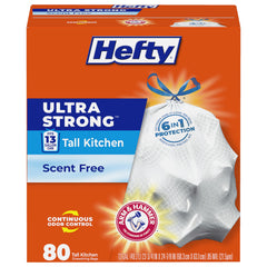 Hefty front packaging showing 80-count and unscented benefit