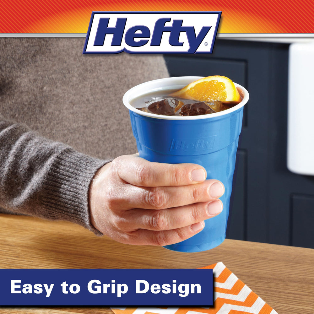 Etiqueta del paquete Hefty con información de 120 unidades y capacidad