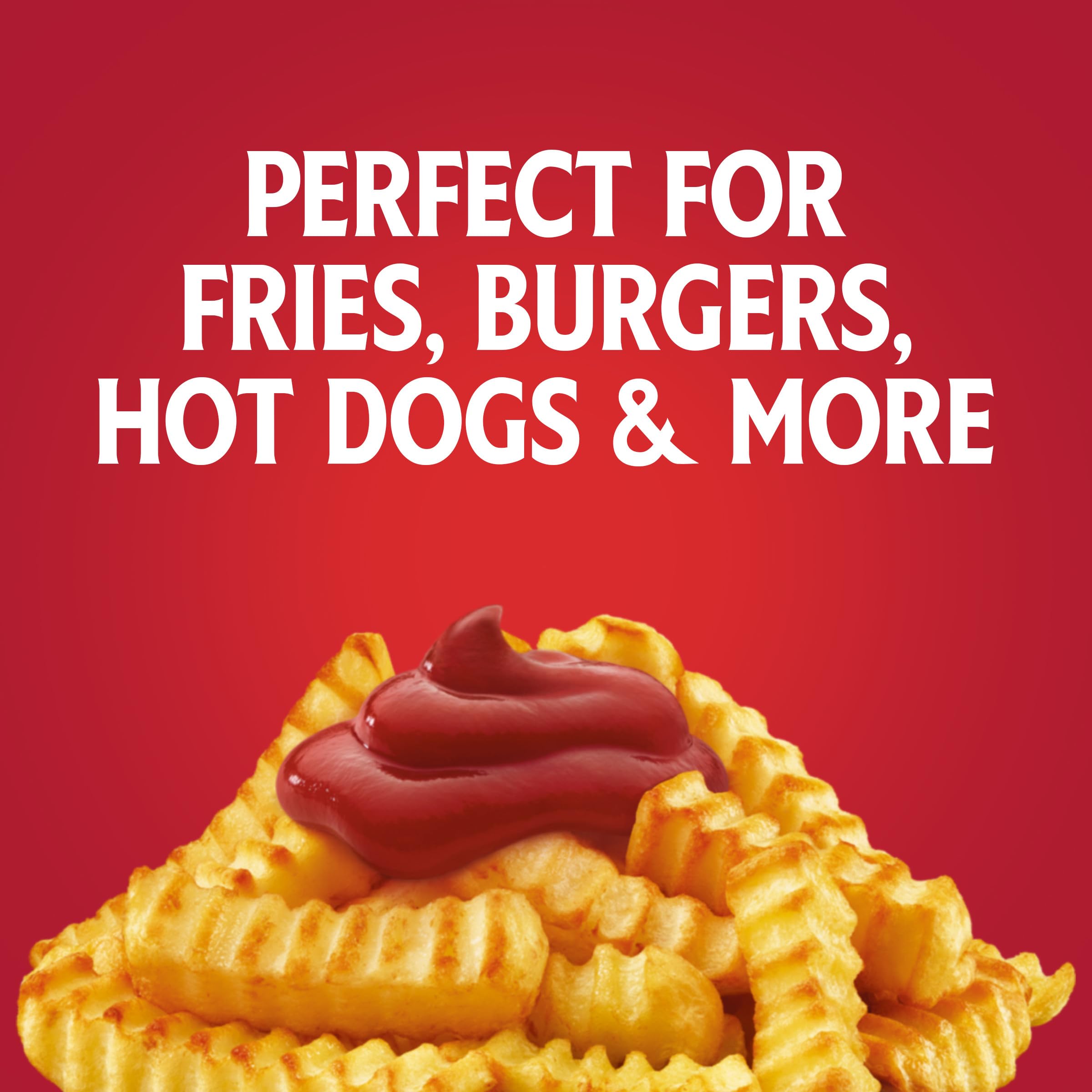 HEINZ sobre abierto vertiendo porción práctica sobre comida