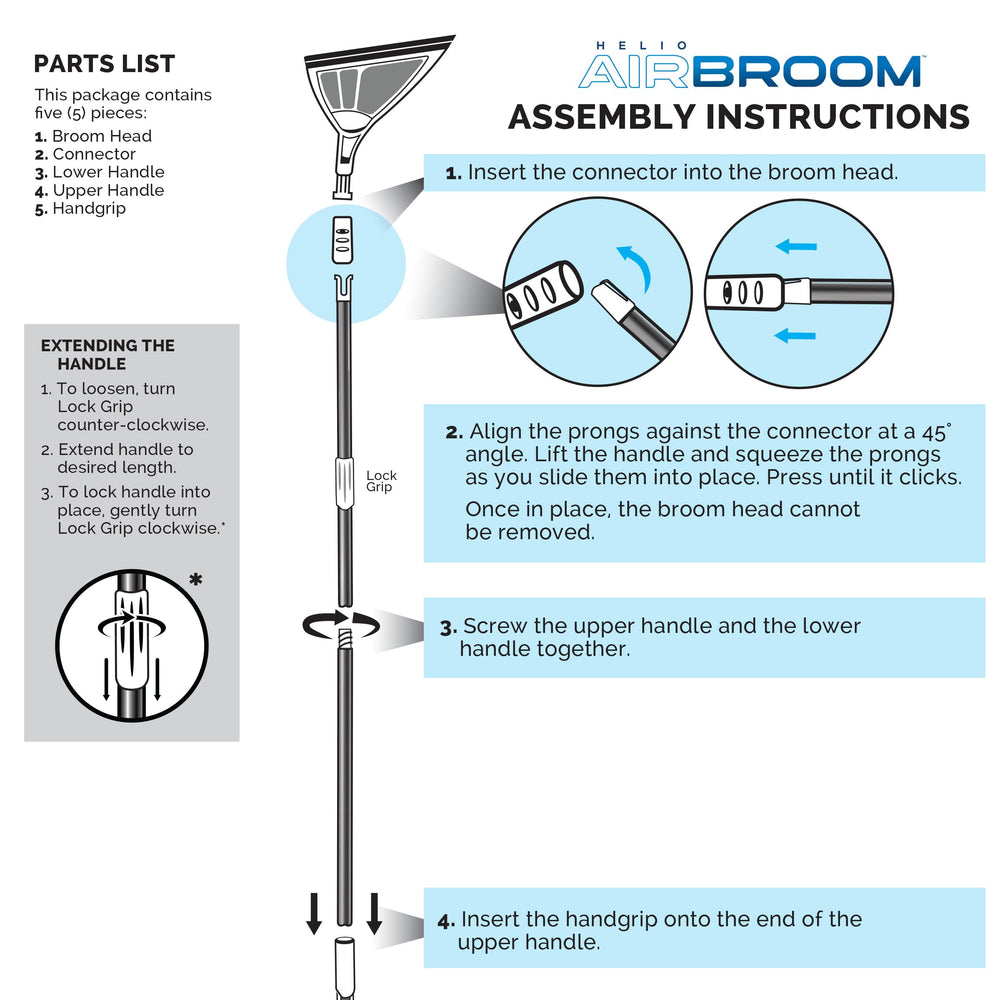 Helio AirBroom mini en encimera limpiando salpicaduras rápidamente