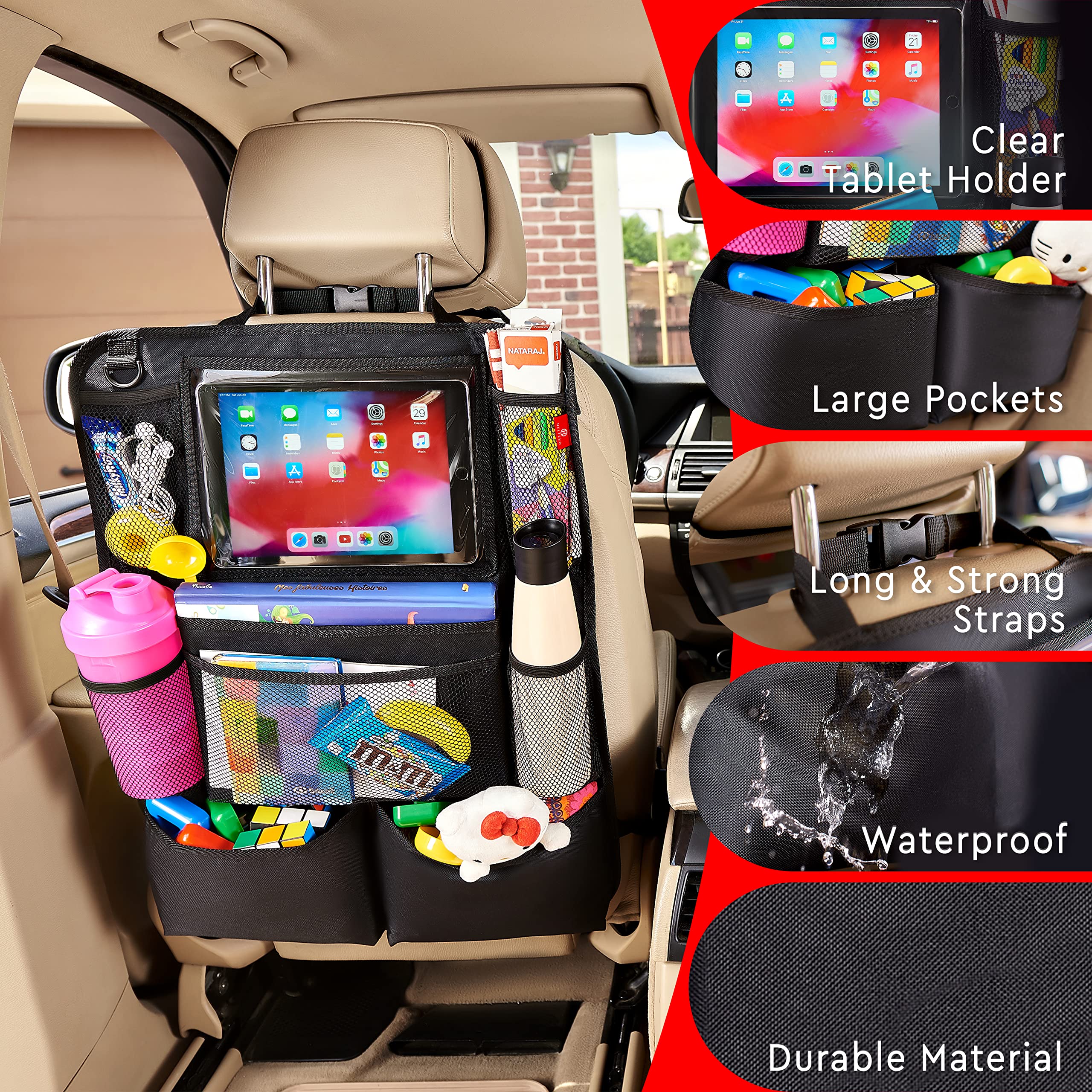 Helteko mounted in SUV with kids using devices for tidy travel benefit