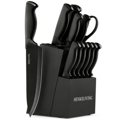 HENKELIVING front view of full knife block set showing organized storage and sleek design