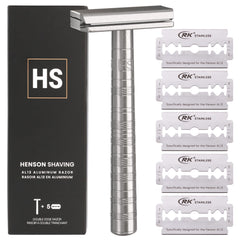 Henson Shaving vista frontal del cuerpo de aluminio, diseño durable y preciso