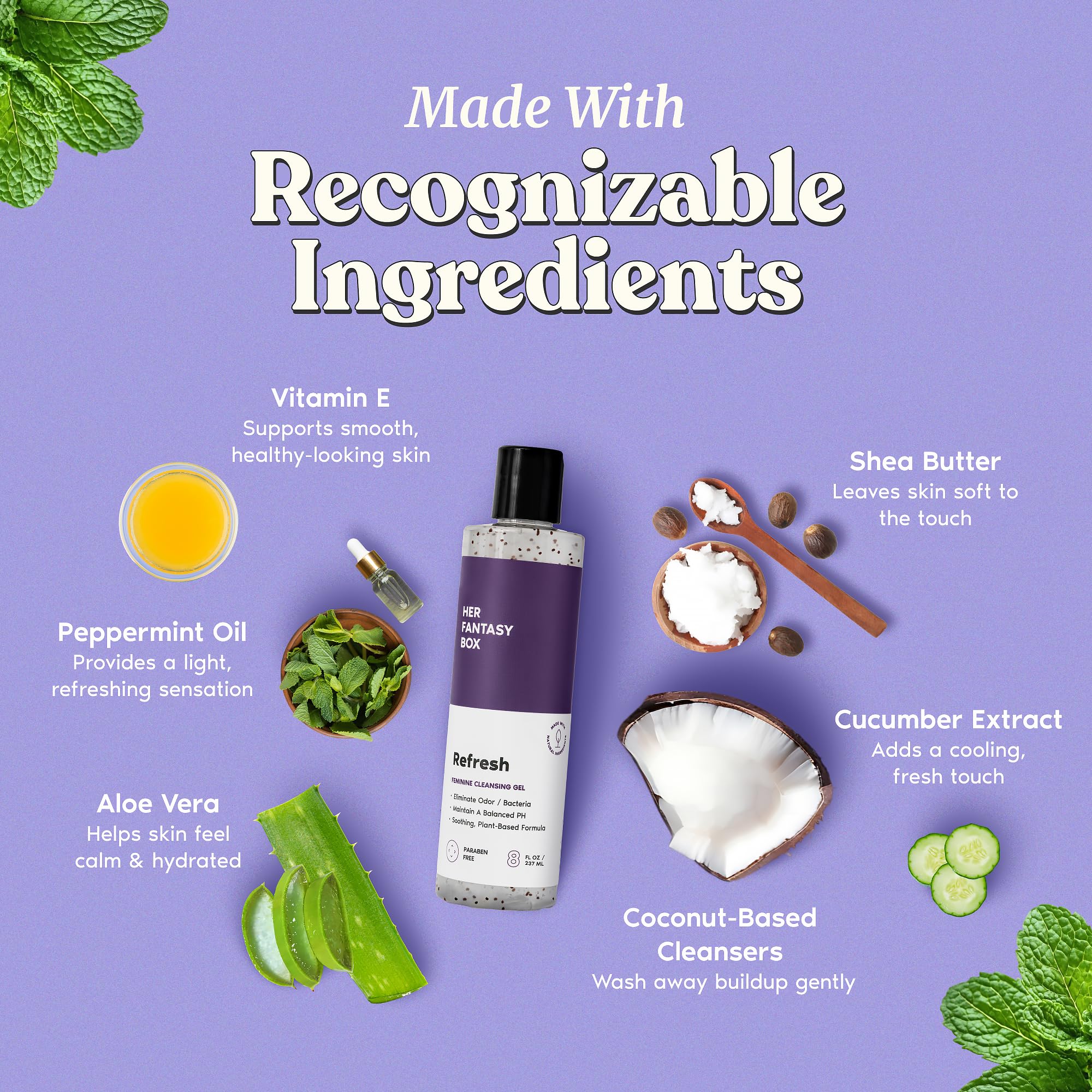 Her Fantasy Box ingredientes naturales dispuestos para destacar calidad