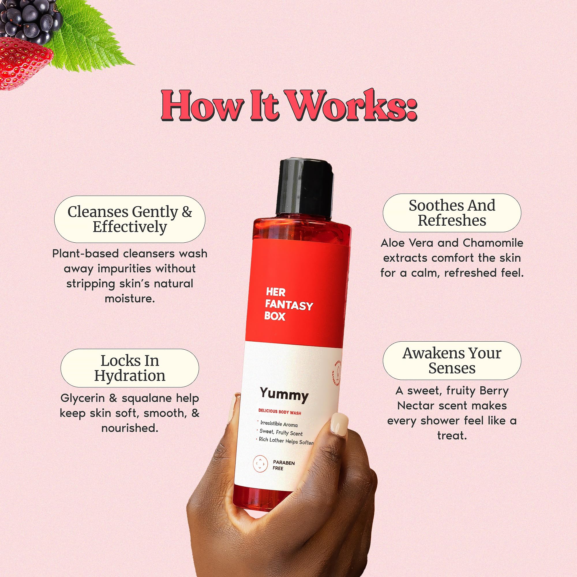 Her Fantasy Box Yummy aplicado en ducha demostrando uso relajante