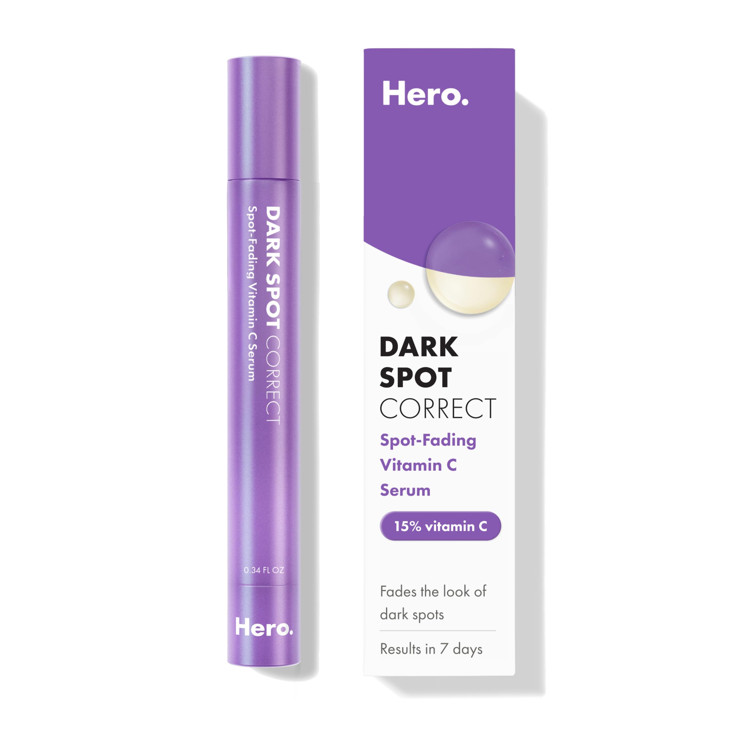 HERO COSMETICS envase frontal del bolígrafo sérum para manchas, práctico y portátil