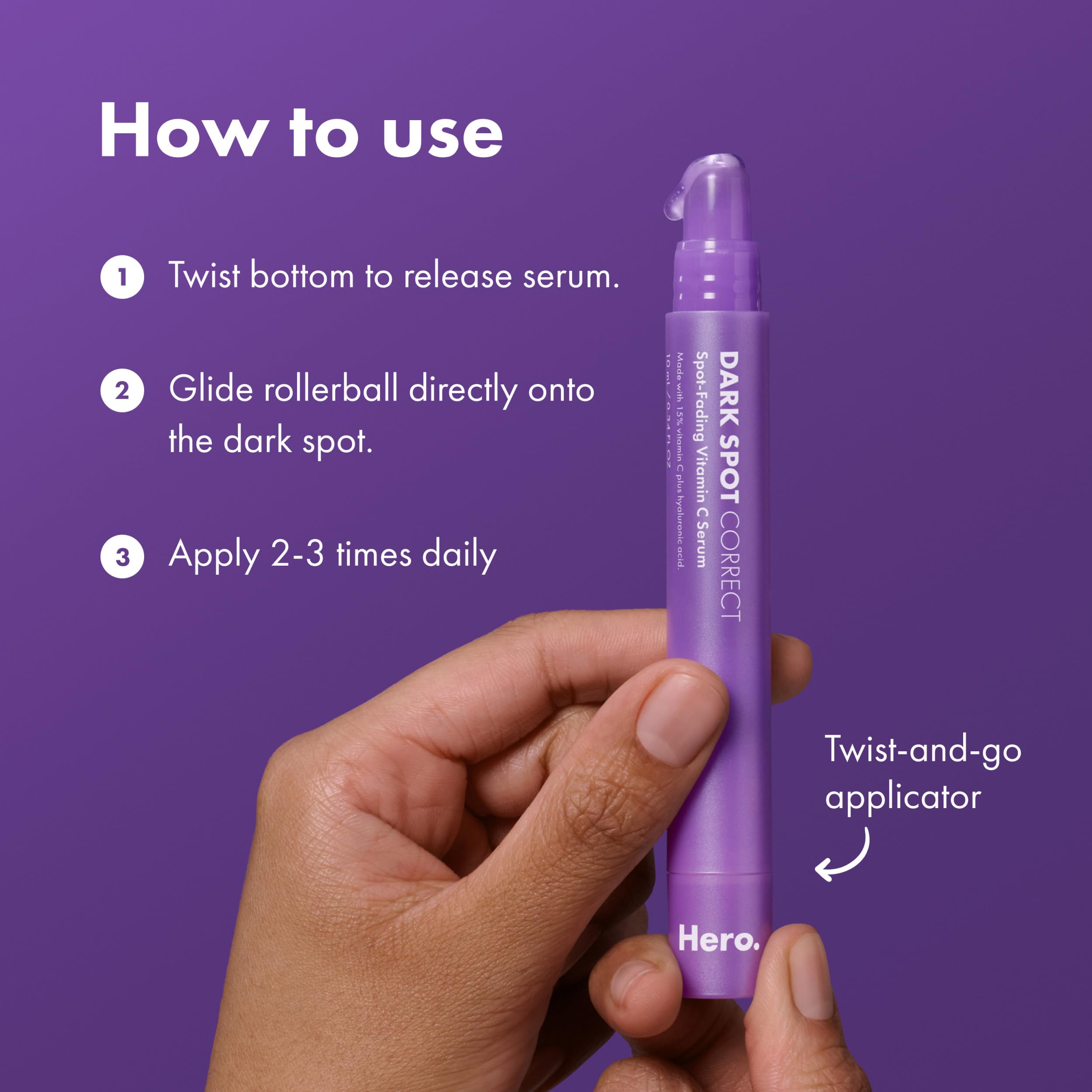 HERO COSMETICS comparativa de tamaño 10 mL junto a objetos cotidianos para escala